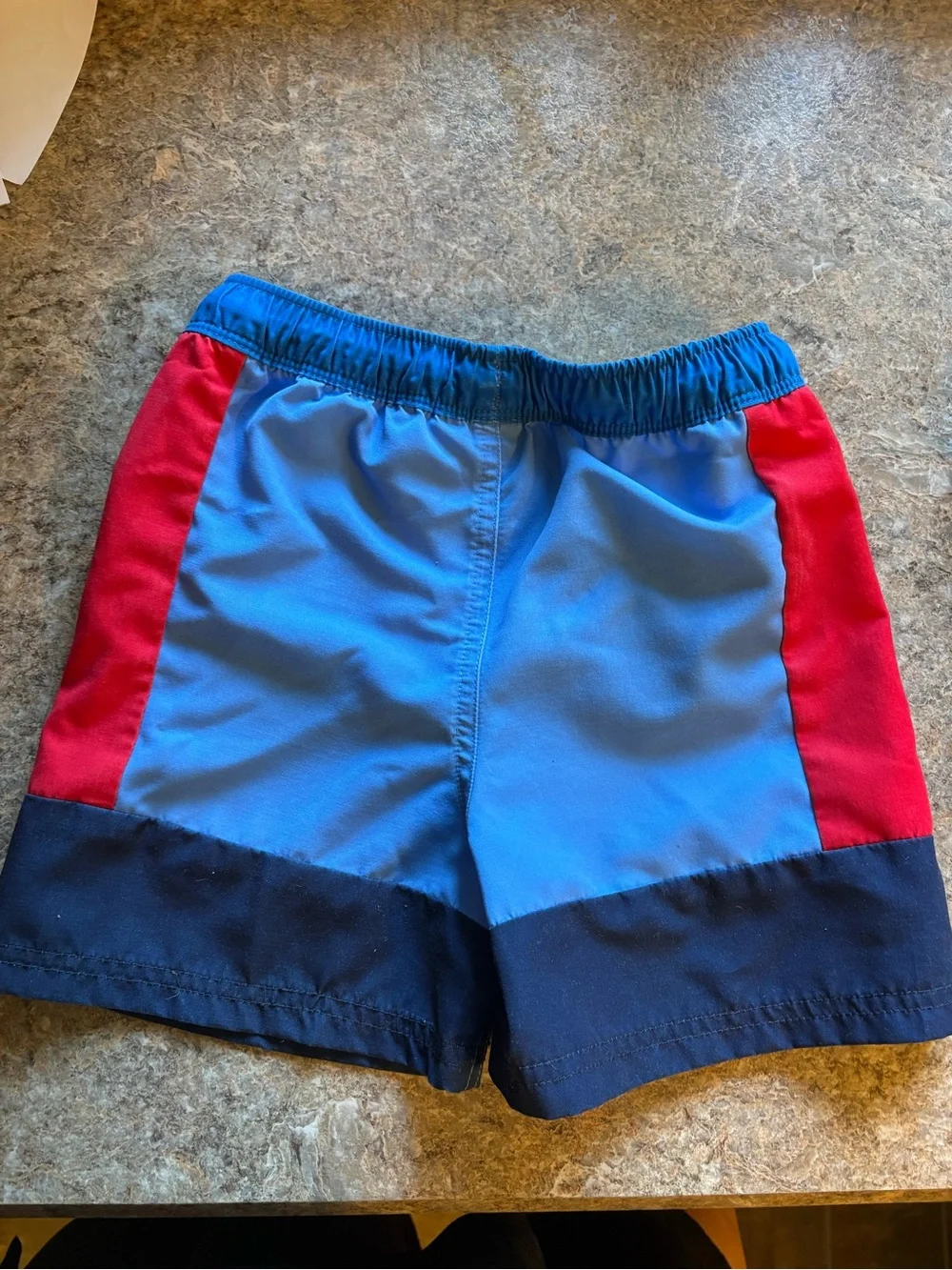 Mini Boden Blue, Red & Navy Colorblock Swim Trunks